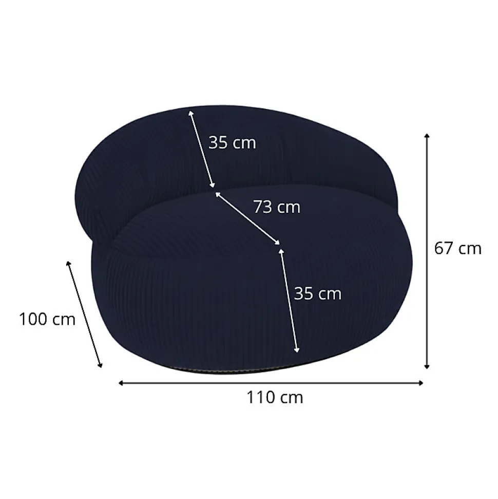 Pouf XXL déhoussable en velours côtelé BANANAIR 110x100 cm bleu foncé