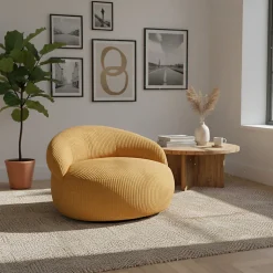 Pouf XXL déhoussable en velours côtelé BANANAIR 110x100 cm jaune moutarde