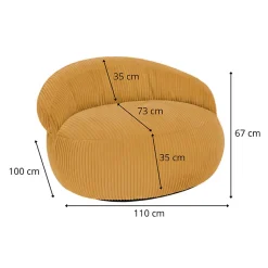 Pouf XXL déhoussable en velours côtelé BANANAIR 110x100 cm jaune moutarde