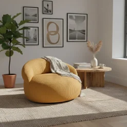 Pouf XXL déhoussable en velours côtelé BANANAIR 110x100 cm jaune moutarde