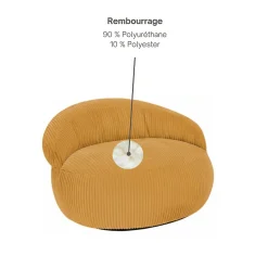 Pouf XXL déhoussable en velours côtelé BANANAIR 110x100 cm jaune moutarde