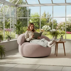 Pouf XXL déhoussable en velours côtelé BANANAIR 110x100 cm rose