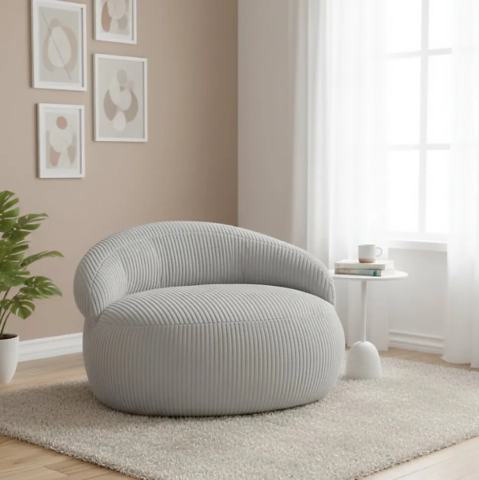 Pouf XXL déhoussable en velours côtelé BANANAIR 110x100 cm gris clair