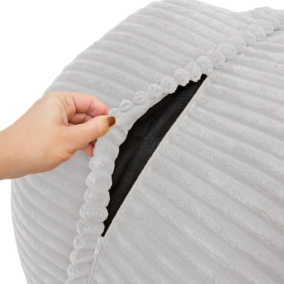 Pouf XXL déhoussable en velours côtelé BANANAIR 110x100 cm gris clair