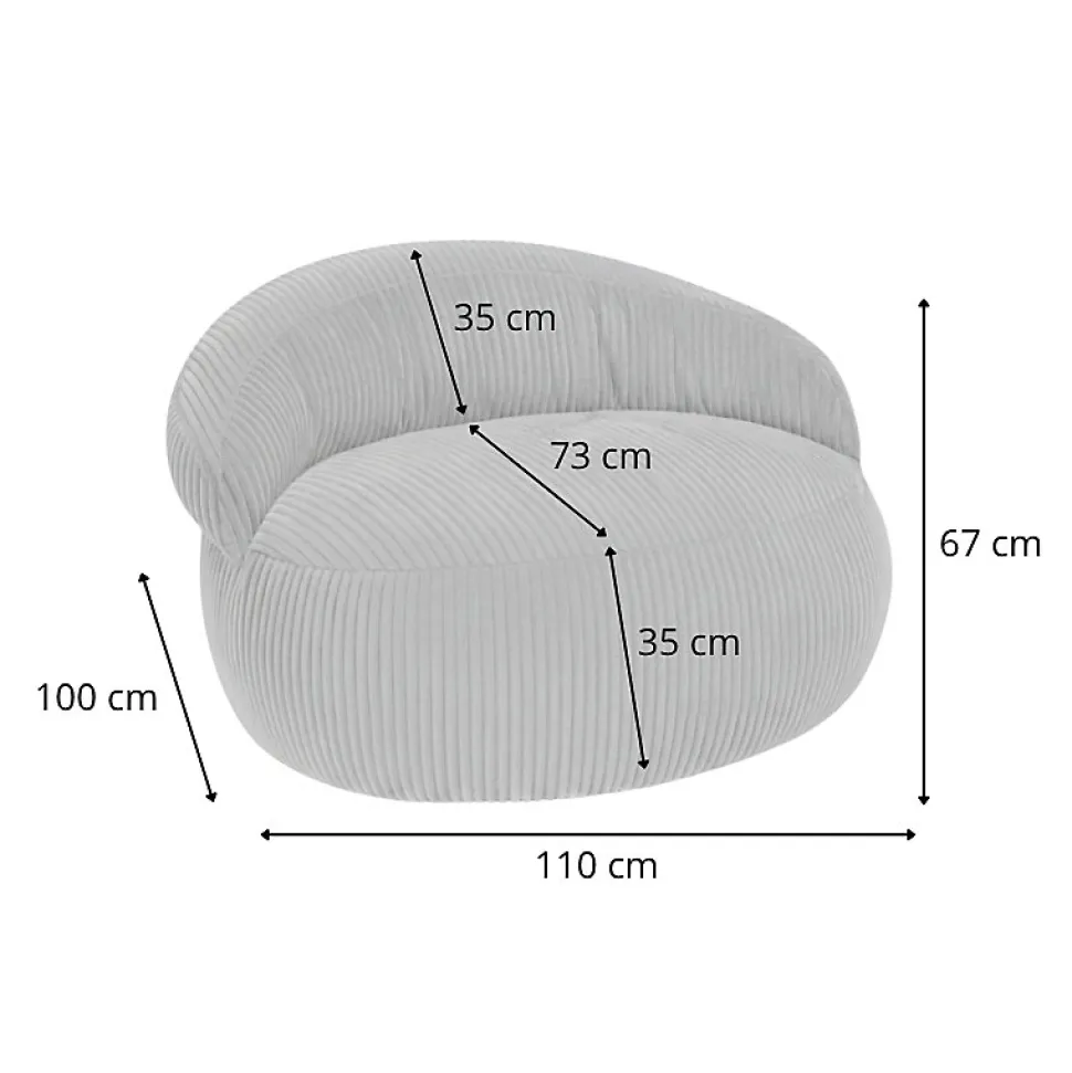 Pouf XXL déhoussable en velours côtelé BANANAIR 110x100 cm gris clair