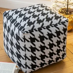 Poufs carrés pied-de-poule large noir et blanc (lot de 2) - POULEA