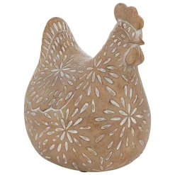 Poule déco Linda H.10,5cm résine beige - Atmosphera