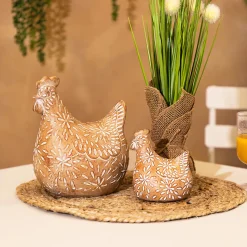 Poule déco Linda H.10,5cm résine beige - Atmosphera