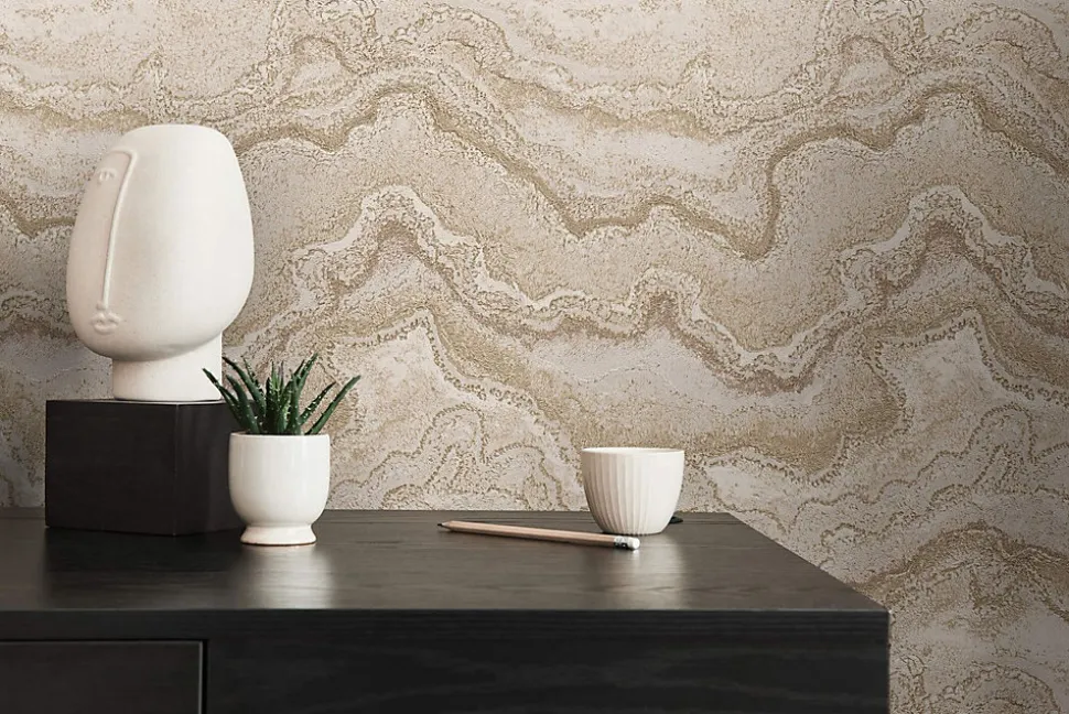 Profhome 396592-GU Papier peint à motifs graphiques texturé et un effet métallique 5,33 m2