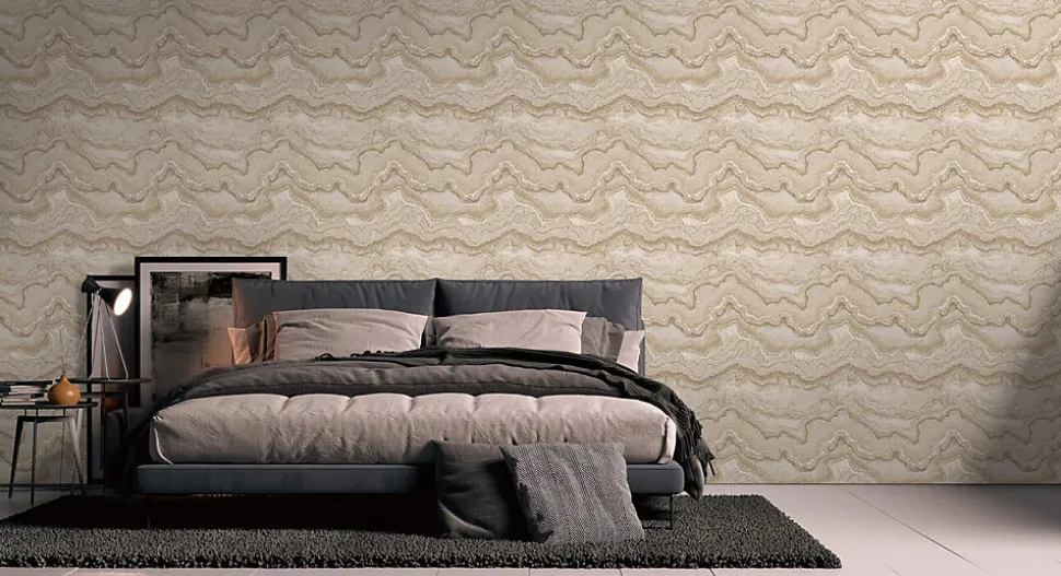 Profhome 396592-GU Papier peint à motifs graphiques texturé et un effet métallique 5,33 m2