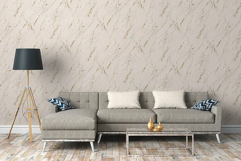 Profhome 393364-GU Papier peint aspect pierre carrelage texturé et des accents métalliques 5,33 m2