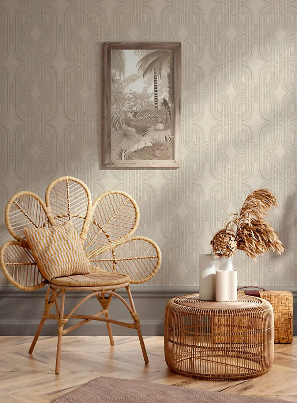 Profhome 399371-GU Papier peint rétro légèrement texturé et des accents métalliques 5,33 m2