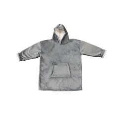 Pull plaid polaire à capuche enfant gris Ornami