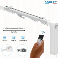 Rail à rideaux motorisé extensible 230 à 400 cm aluminium - Alimentation secteur