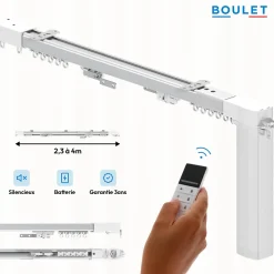 Rail à rideaux motorisé extensible 230 à 400 cm aluminium - Batterie
