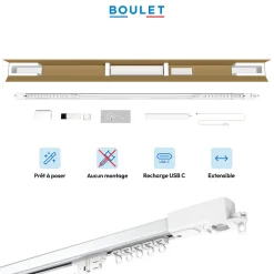 Rail à rideaux motorisé extensible 230 à 400 cm aluminium - Batterie