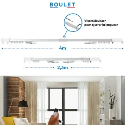 Rail à rideaux motorisé extensible 230 à 400 cm aluminium - Batterie
