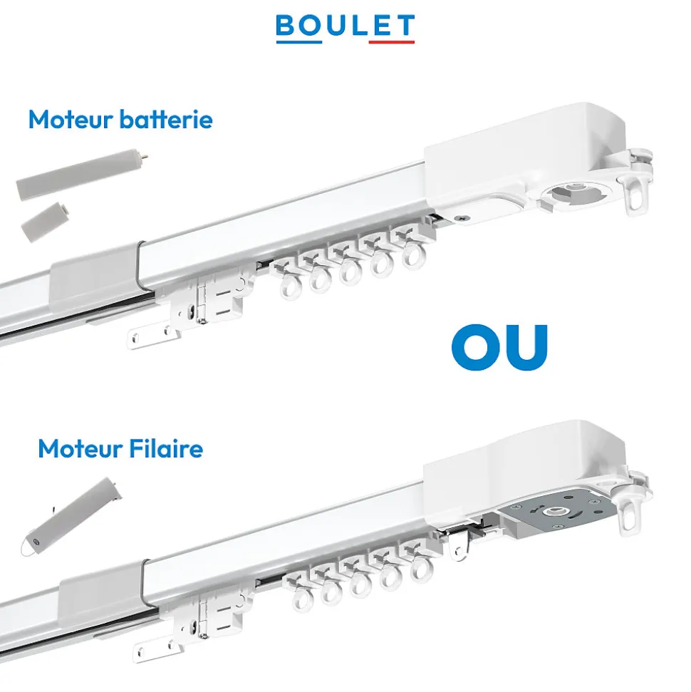 Rail à rideaux motorisé extensible 230 à 400 cm aluminium - Batterie