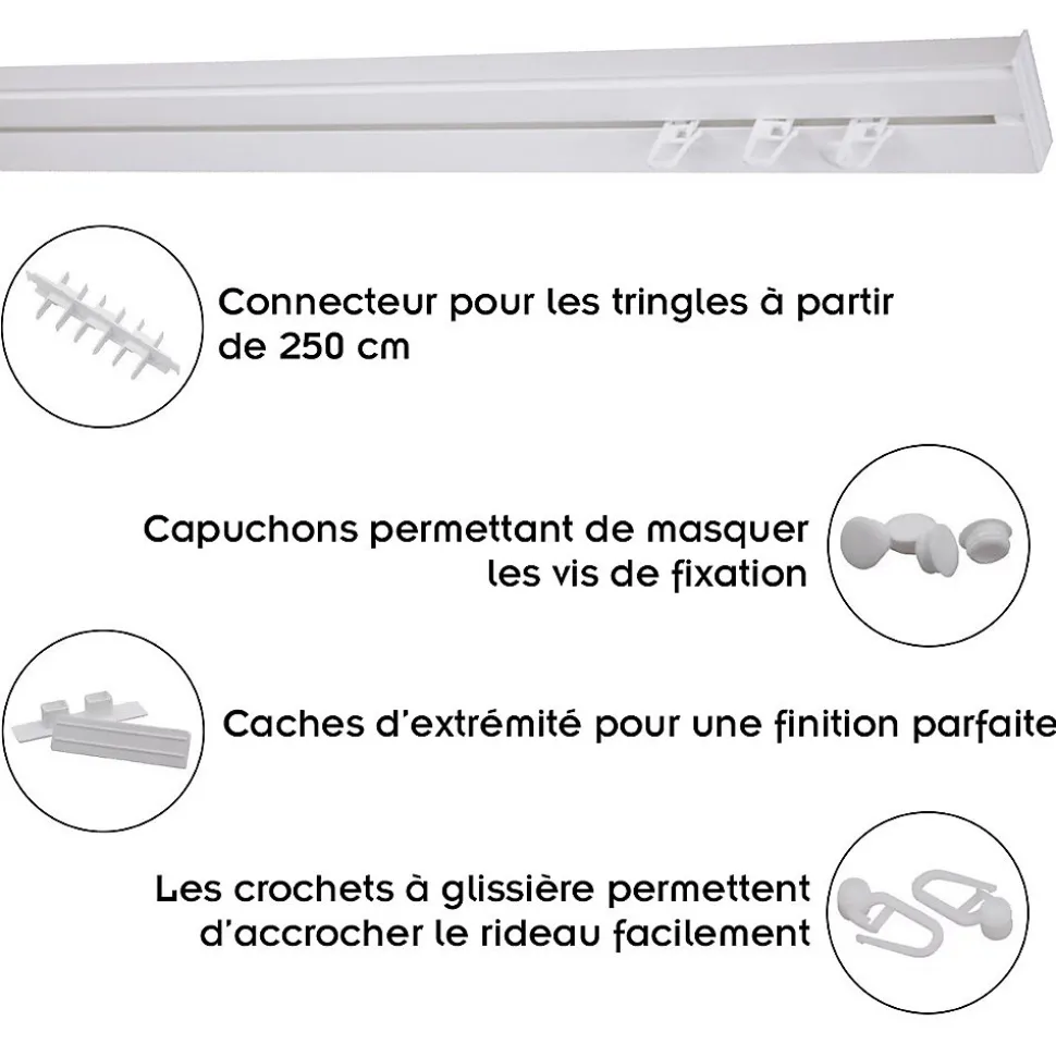 Rail De Plafond Tringle En Pvc Pour Rideaux à Crochets Blanc Monorail Droit 120 Cm