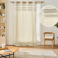 Rideau à œillets 140 x 240 cm 100% coton uni avec top fantaisie Santos