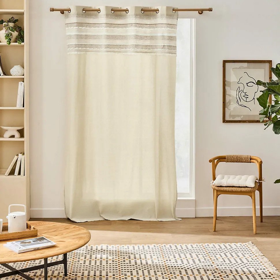 Rideau à œillets 140 x 240 cm 100% coton uni avec top fantaisie Santos