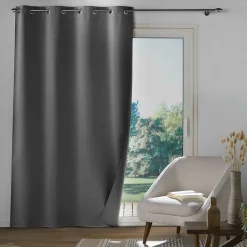Rideau à œillets 135 x 260 cm 100% occultant Tissu chambray uni Anthracite