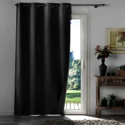 Rideau à œillets 135 x 260 cm 100% occultant Tissu chambray uni Anthracite