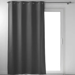 Rideau à œillets 135 x 260 cm 100% occultant Tissu chambray uni Anthracite