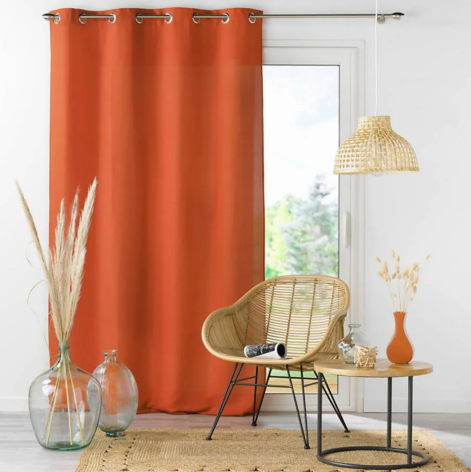Rideau à œillets 140 x 280 cm en microfibre unie Absolu Terracotta Grande hauteur