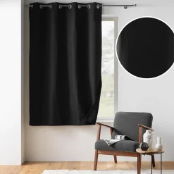 Rideau à Œillets 135 x 180 cm Isolant Thermique Microfibre Micropolar Noir