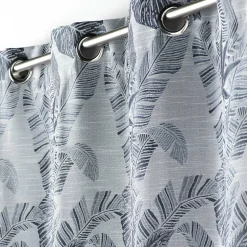 Rideau à œillets 140 x 260 cm Jacquard FAGGY Bleu Motif feuillage élégant