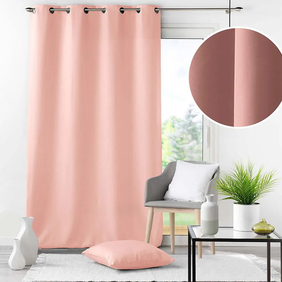 Rideau À Œillets 140 x 260 cm Polyester Uni Essentiel Rose poudré
