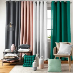 Rideau À Œillets 140 x 260 cm Polyester Uni Essentiel Rose poudré