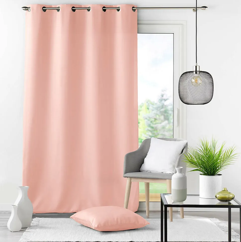Rideau À Œillets 140 x 260 cm Polyester Uni Essentiel Rose poudré