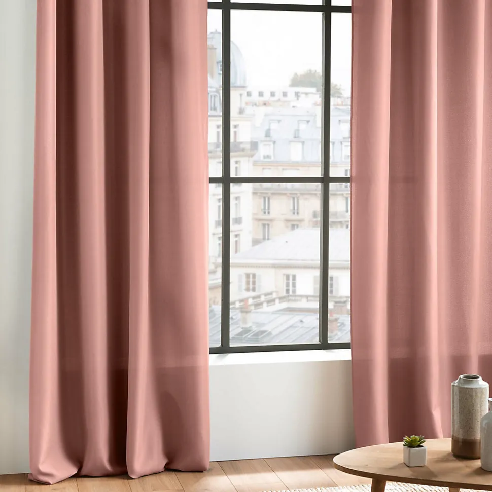 Rideau À Œillets 140 x 260 cm Polyester Uni Essentiel Rose poudré