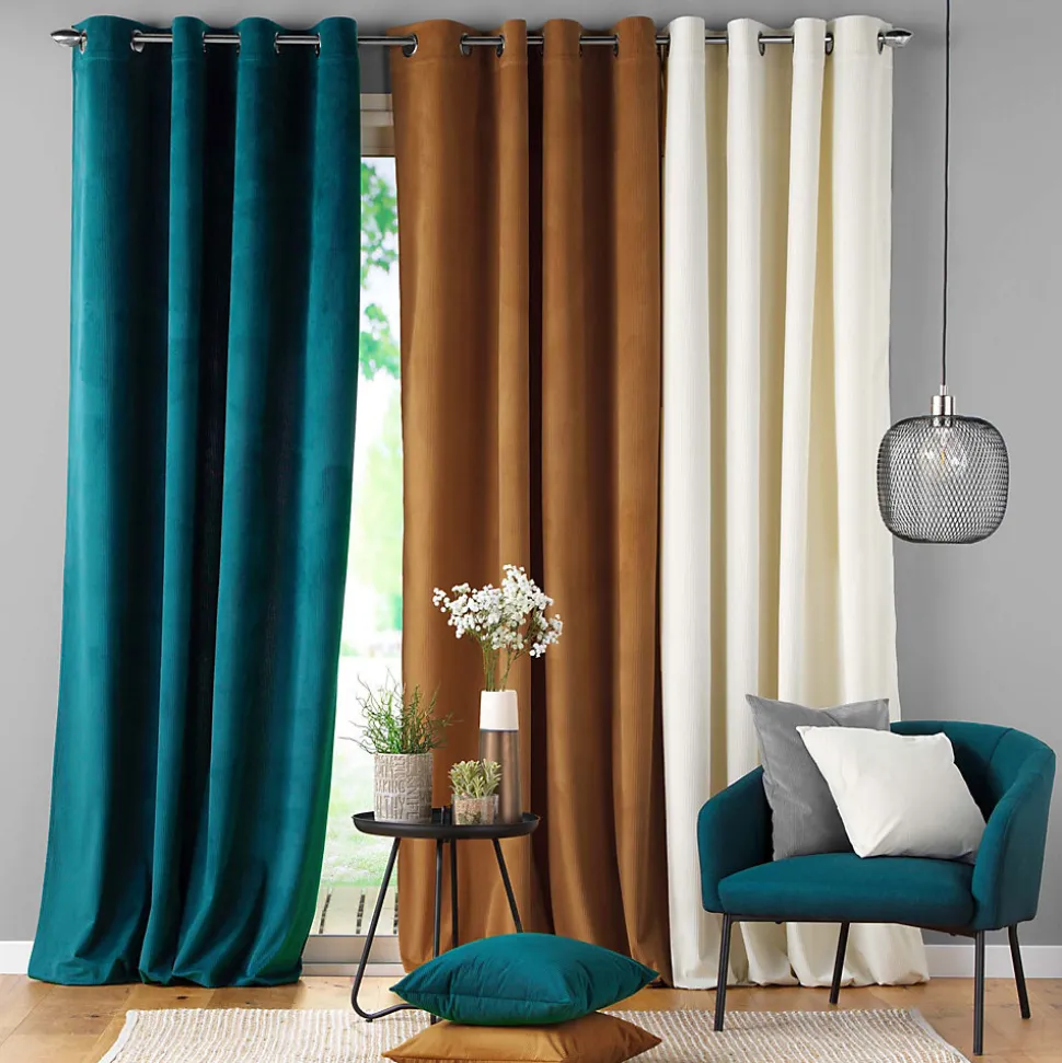 Rideau à œillets casual sauge velours côtelé uni (140x260 cm - Naturel)