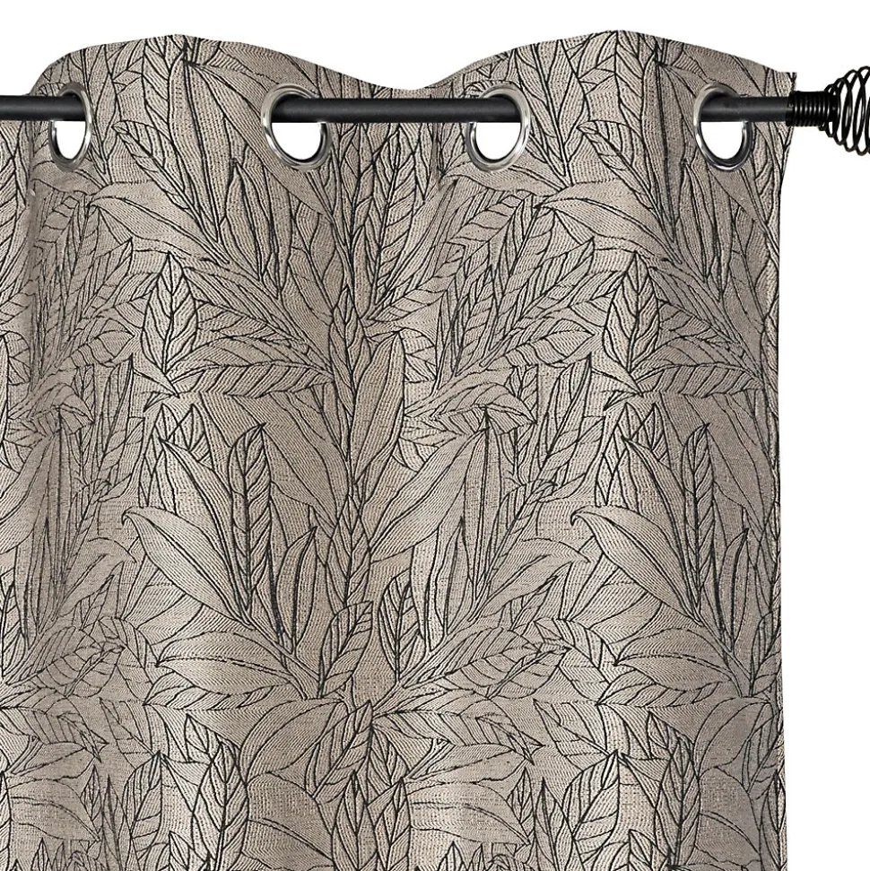Rideau à œillets tissé jacquard feuilles noires L.240 x l.140cm Dylrev