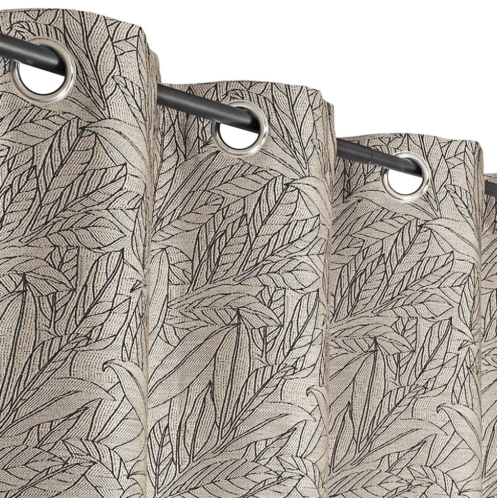 Rideau à œillets tissé jacquard feuilles noires L.240 x l.140cm Dylrev