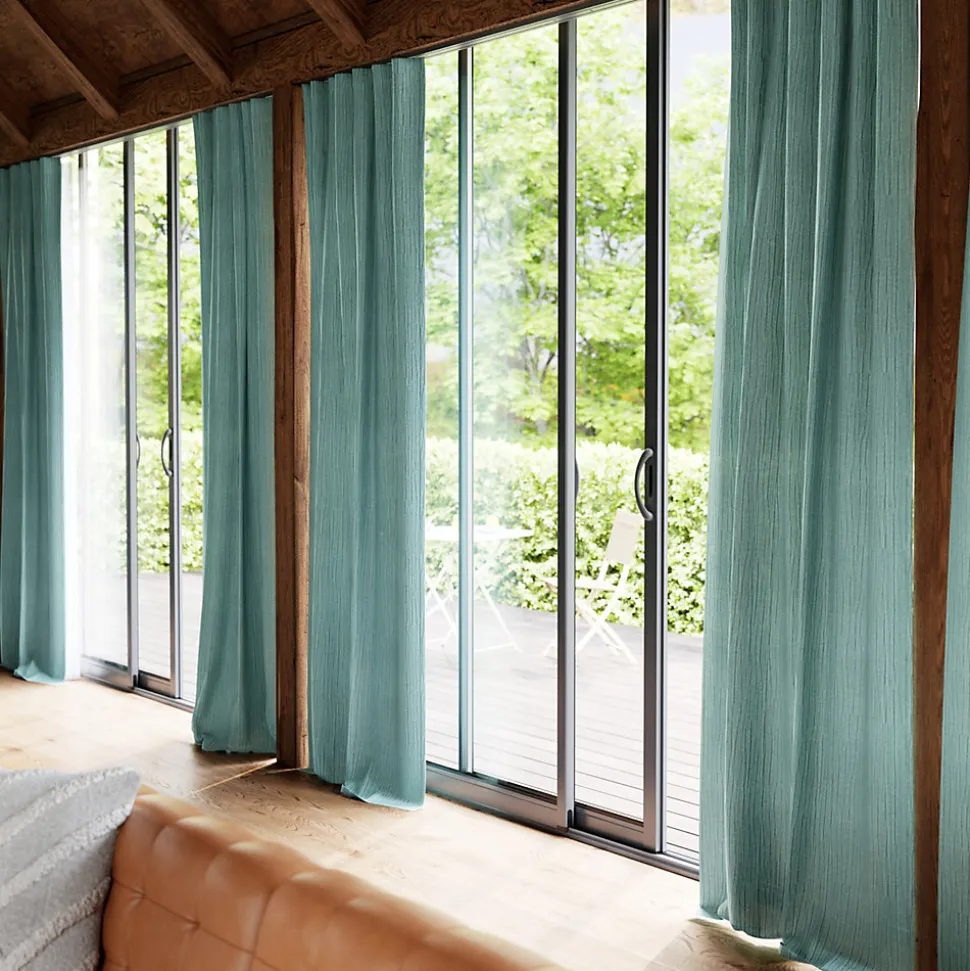 Rideau à œillets uni effet froissé Castellano vert eucalyptus L.260 x l.140 GoodHome