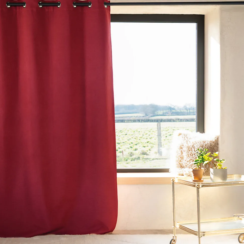 Rideau 100% occultant thermique phonique chiné (135x260 cm - Rouge)