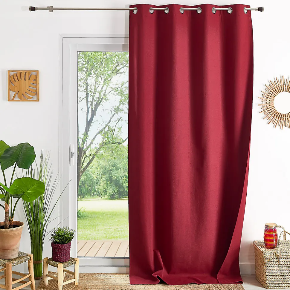 Rideau 100% occultant thermique phonique chiné (135x260 cm - Rouge)