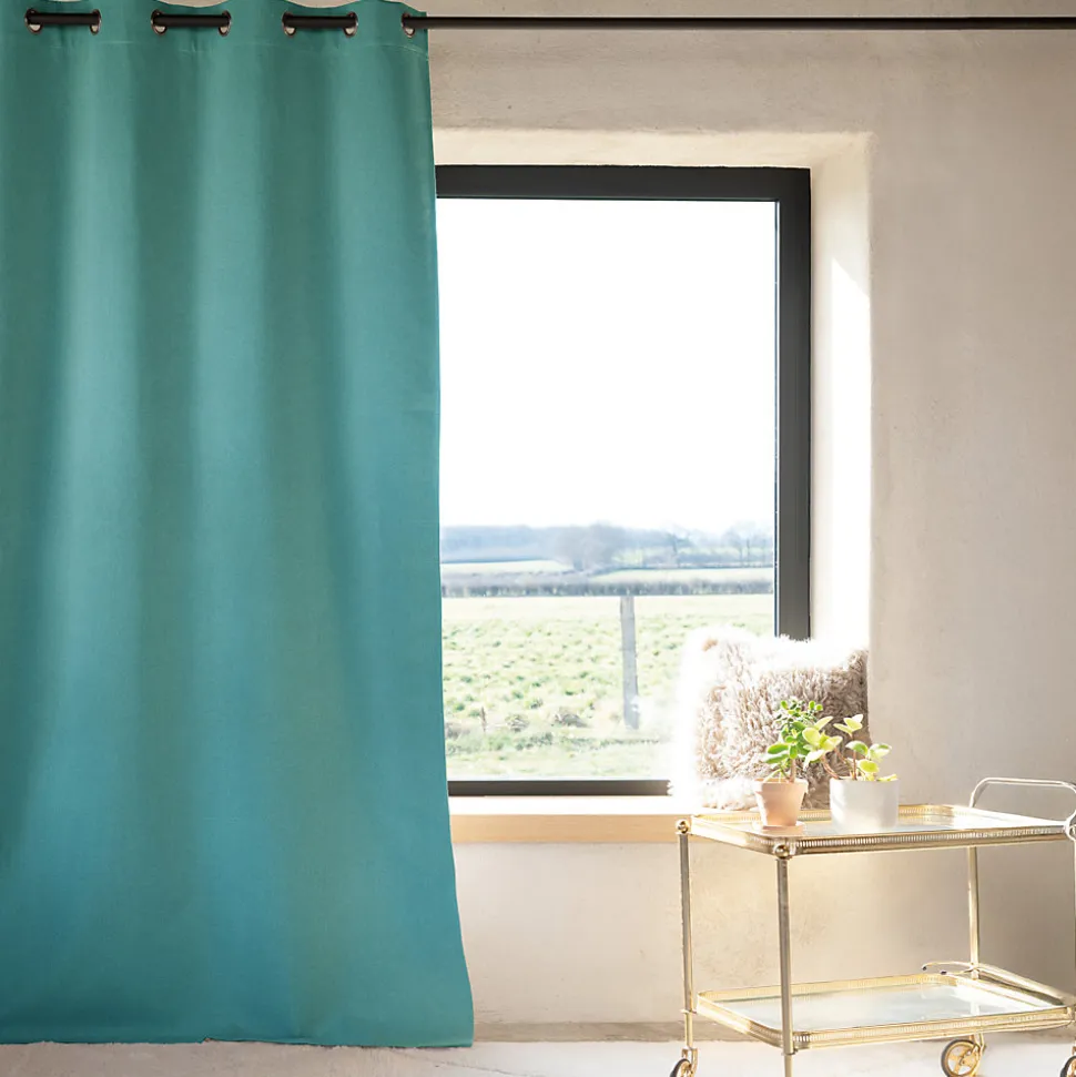 Rideau 100% occultant thermique phonique chiné (135x260 cm - Turquoise)