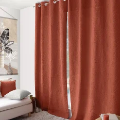 Rideau à oeillets feuillage aspect gaufré (135x240 cm - Terracotta)