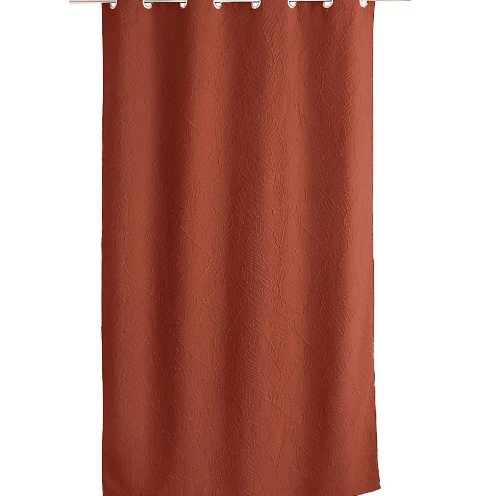 Rideau à oeillets feuillage aspect gaufré (135x240 cm - Terracotta)
