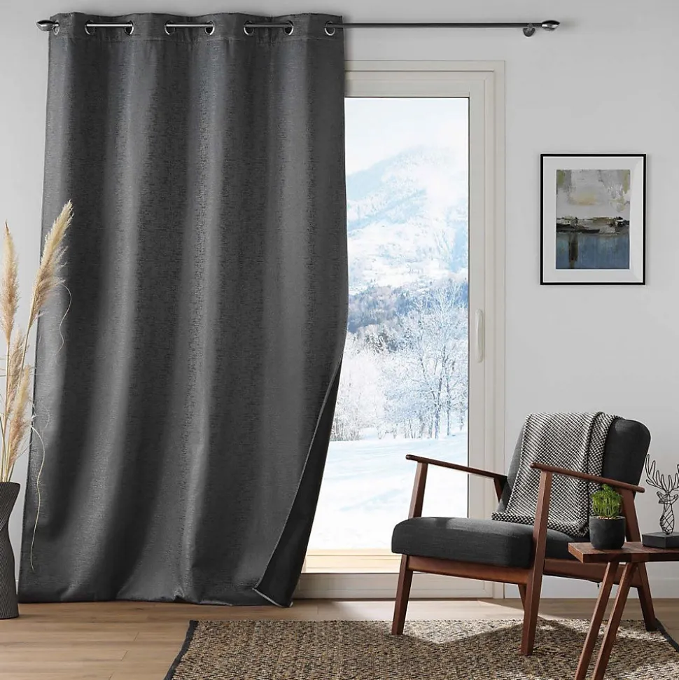 Rideau à oeillets isolant thermique 140 x 260 cm jacquard Polarine Anthracite