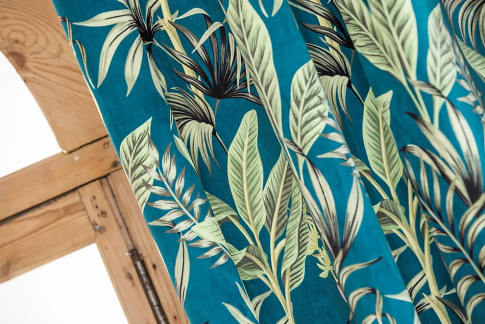 Rideau à oeillets velours imprimé jungle vert L.250 x l.135cm Deco&co