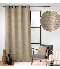 RIDEAU A OEILLETS 140 x 260 CM VELOURS CHENILLE LEO SABLE - 140x260cm - Sable