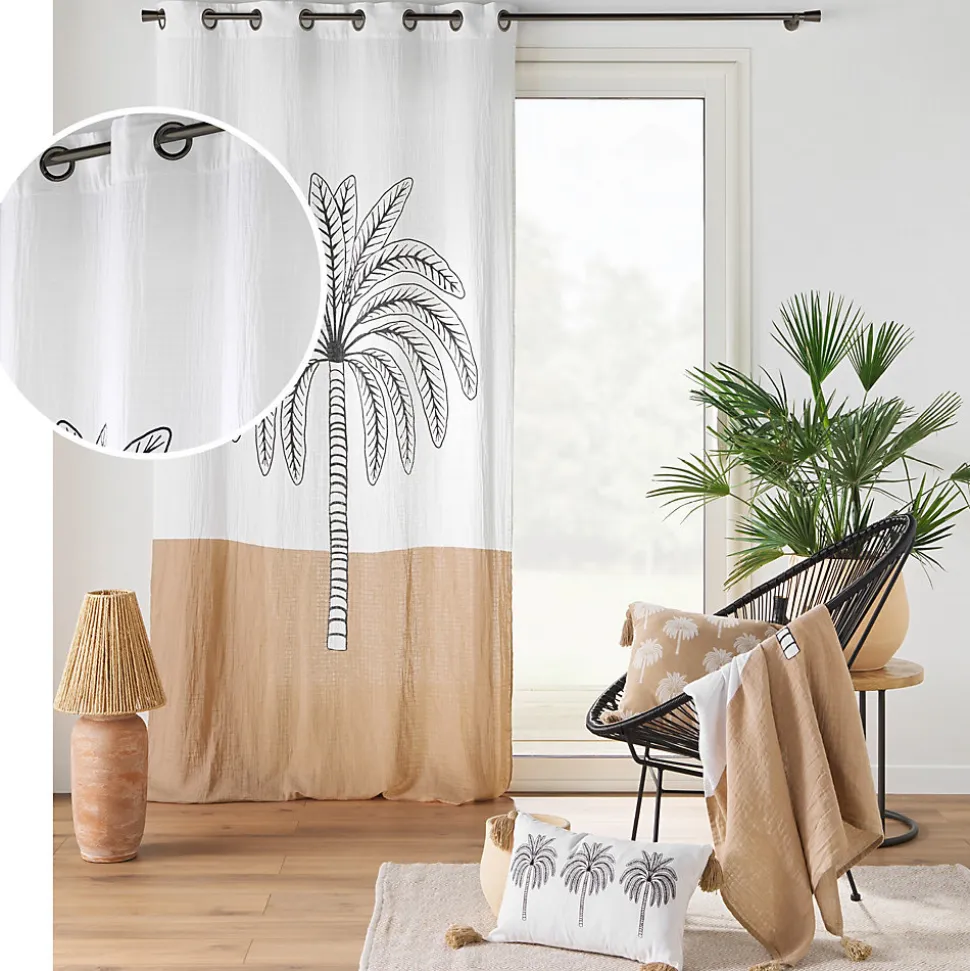 Rideau a oeillets 140 x 240 cm en gaze de coton imprime Oasia