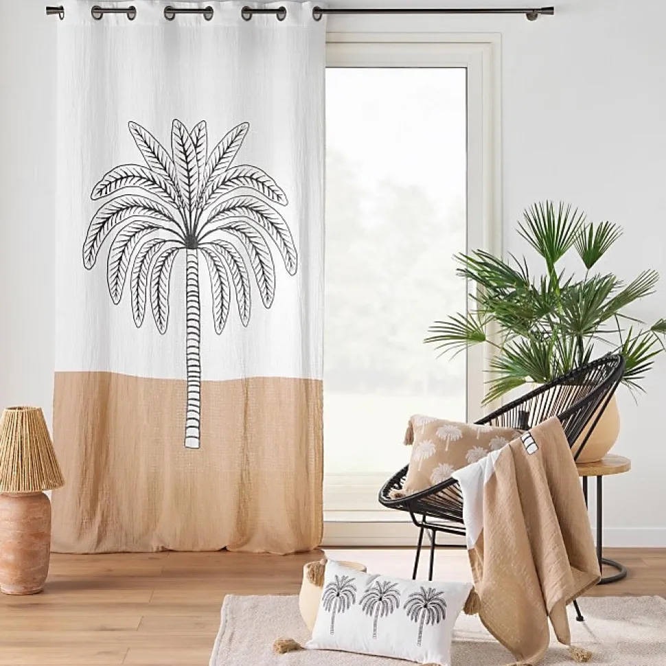 Rideau a oeillets 140 x 240 cm en gaze de coton imprime Oasia