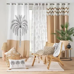 Rideau a oeillets 140 x 240 cm en gaze de coton imprime Oasia